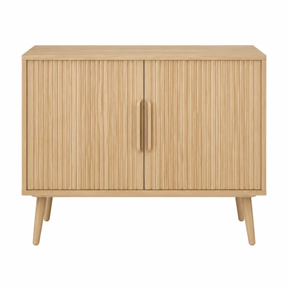 Credenza buffet bassa rettangolare in MDF effetto rovere con ante a doghe 110 x 40 x 85 cm
