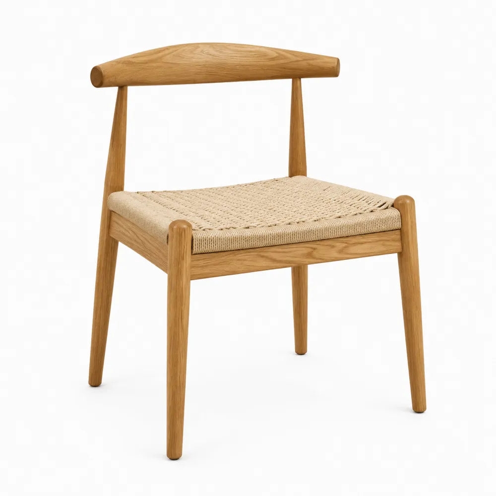 Sedia da pranzo in legno massello naturale con seduta in corda di carta beige 55x50x78 cm