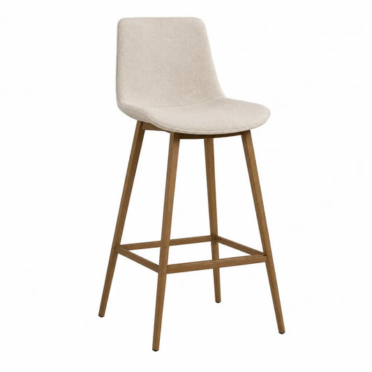 Sgabello da bar imbottito in tessuto bouclé beige con schienale curvo e gambe in legno naturale 45 x 50 x 95 cm