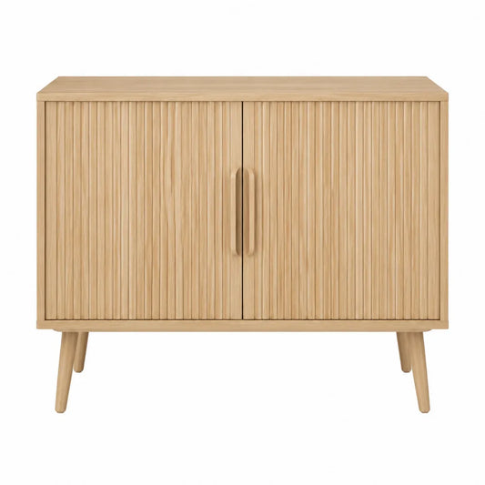 Credenza buffet bassa rettangolare in MDF effetto rovere con ante a doghe 110 x 40 x 85 cm