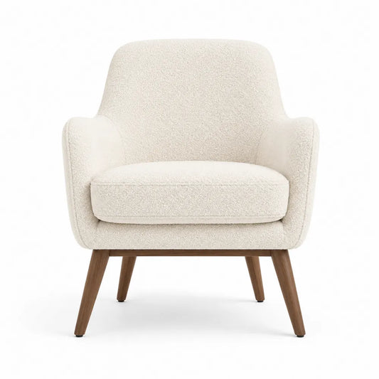 Poltrona con braccioli seduta imbottita in tessuto bouclé avorio gambe in legno naturale 75 x 75 x 80 cm