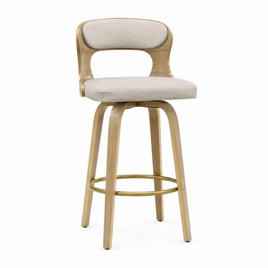 Sgabello da bar con schienale aperto in legno massiccio di faggio e seduta imbottita beige 45 x 48 x 95 cm